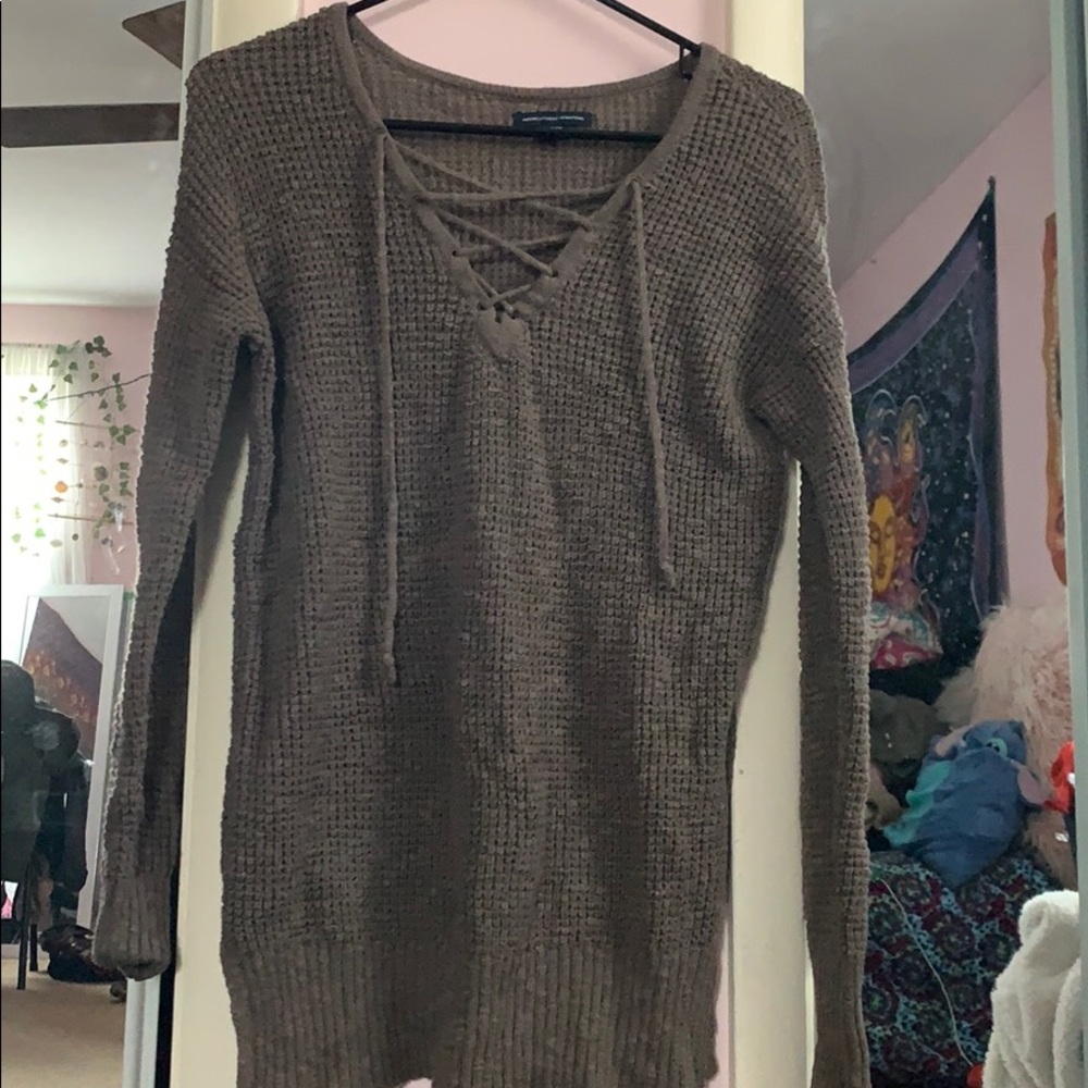 Brown/tan tie up American Eagle Outfitters Sweater